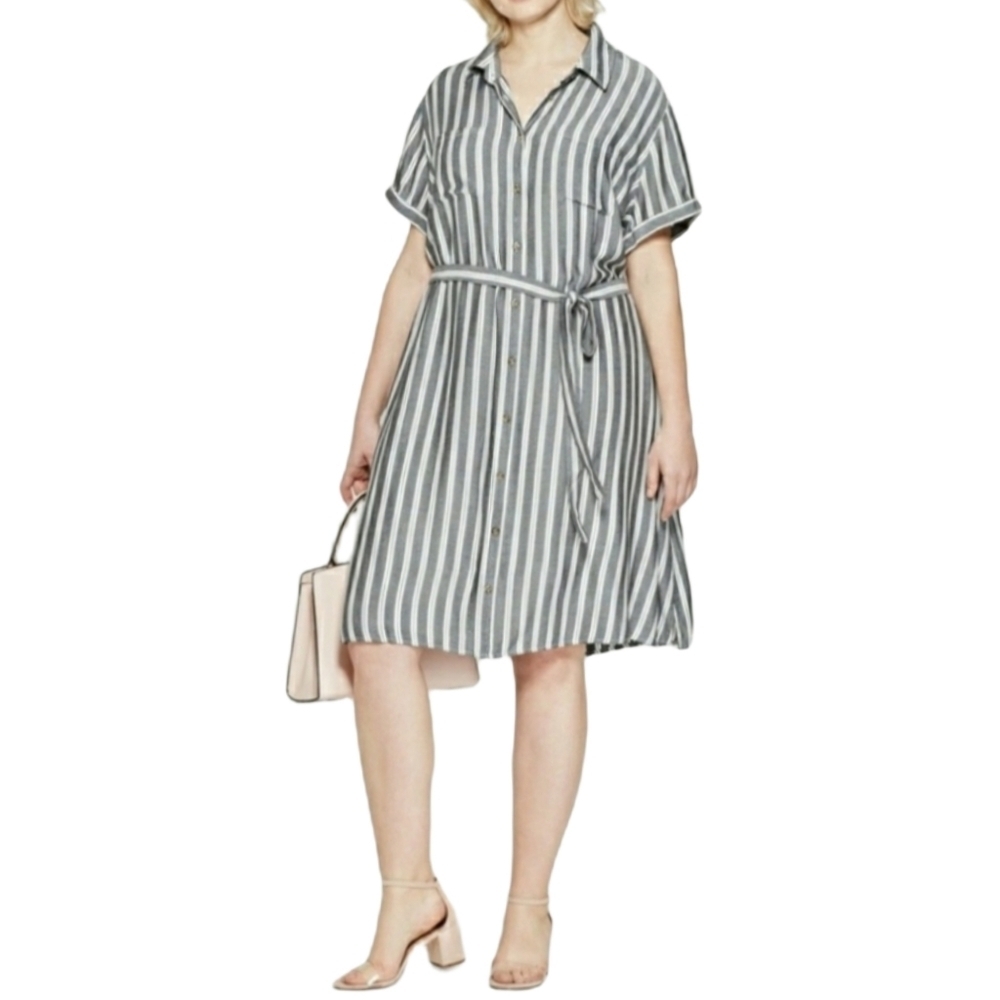Ava & Viv Soft Striped Button Front Dress